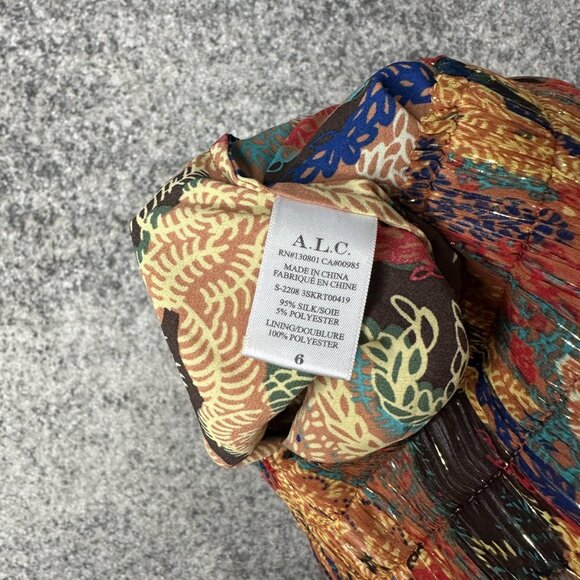 A.L.C. Skirt Womens 6 Silk Metallic Pleated Mini Boho Animal Print Multicolor - Picture 7 of 7